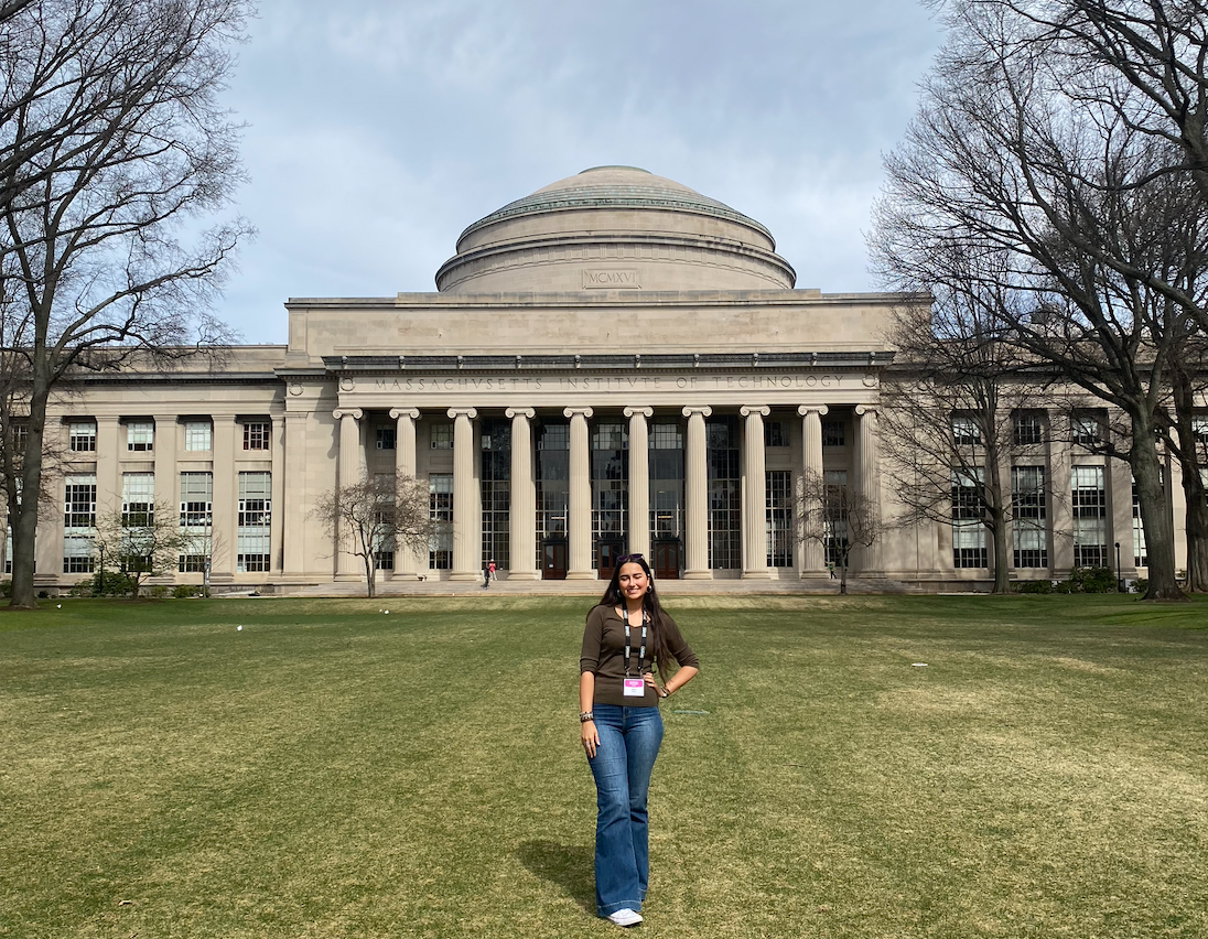 A picture of me, Eleni, in front of the MIT dome.